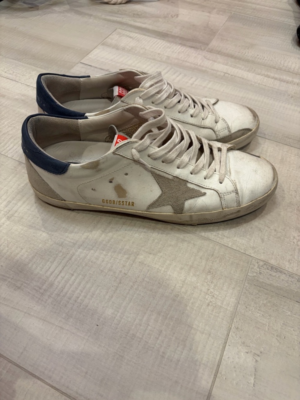 Golden Goose Super-Star Low-Top Sneakers in White with Blue Heel